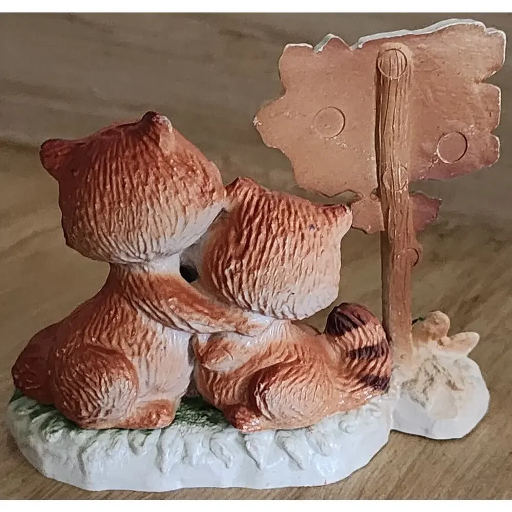 Vintage Home For The Holidays Raccoon Couple Plastic Figurine Hong Kong See Desc